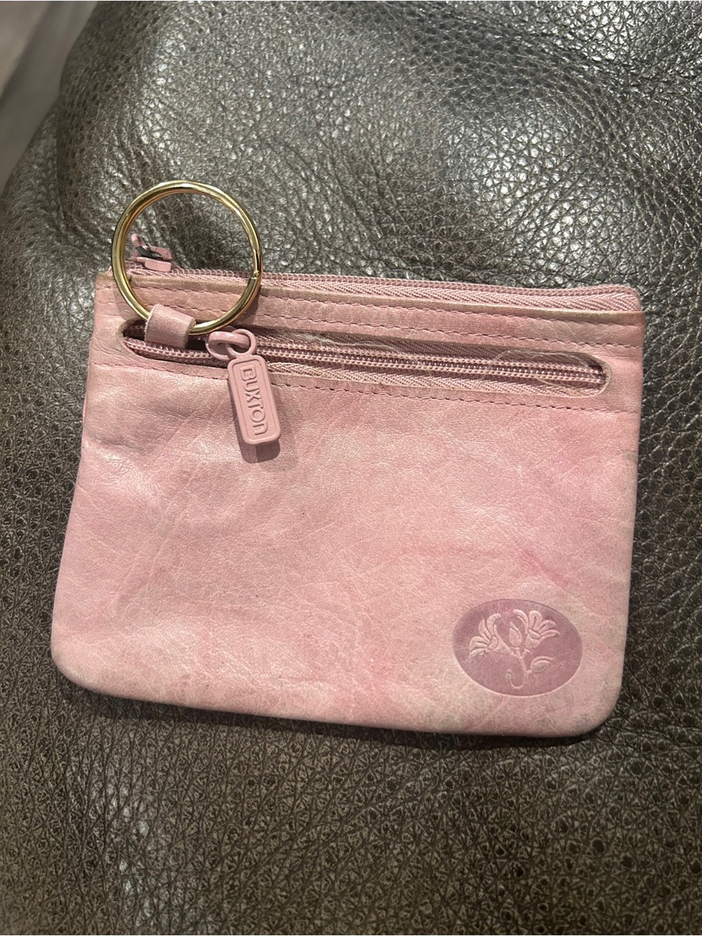 Buxton Pink Leather Coin Pouch with Gold Key Ring